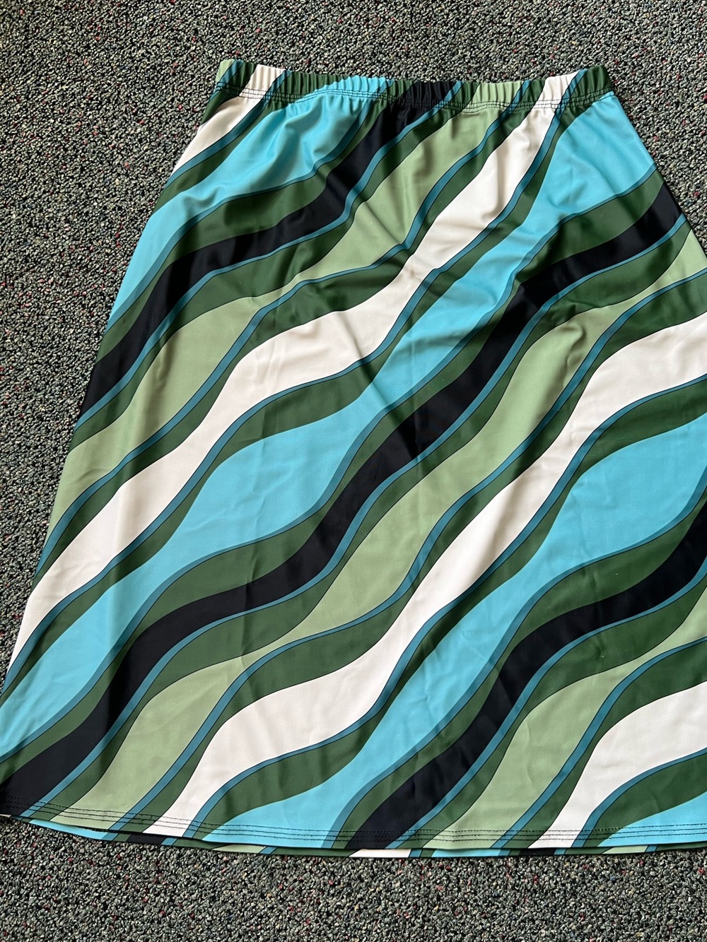 Pucci Inspired Green & Blue Wavy Pattern Modest Swim Lycra Knee-Length Skirt S-M